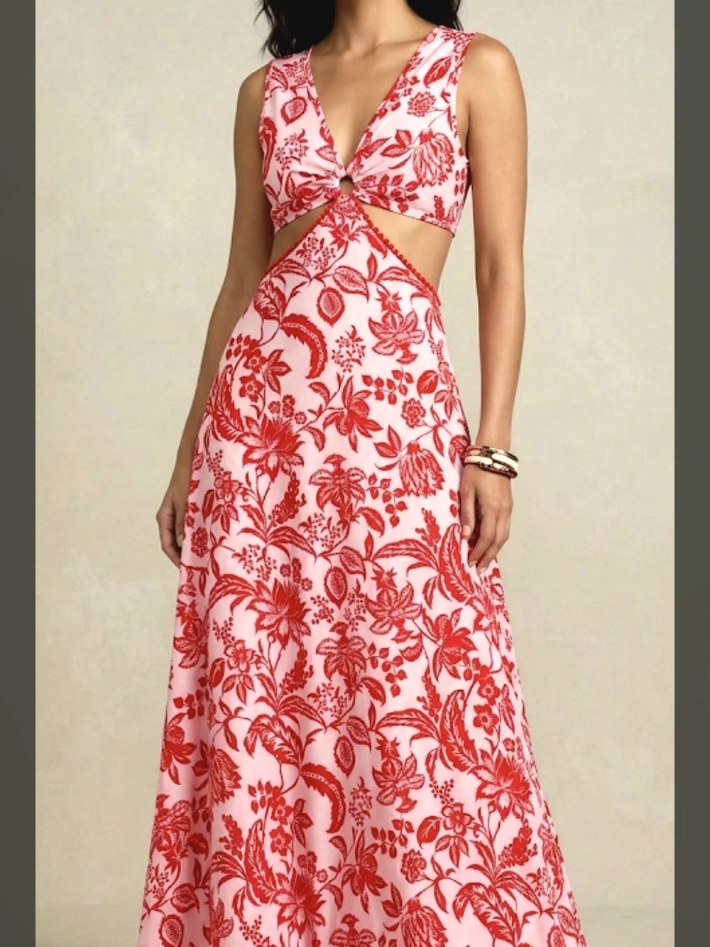 SHEIN Pink and Red Floral Cutout Maxi Dress